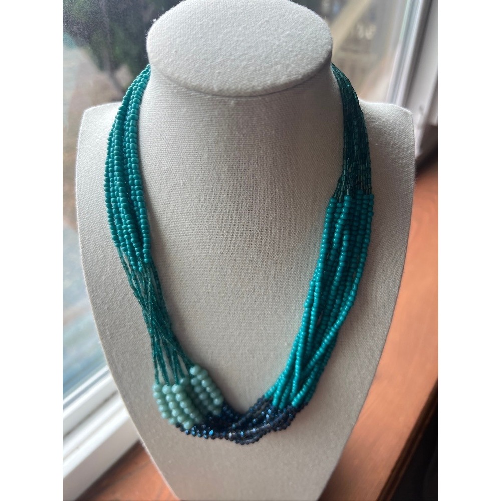 Multi-Strand Beaded Necklace Turquoise Navy Ombre Coastal Surfcore Mermaidcore